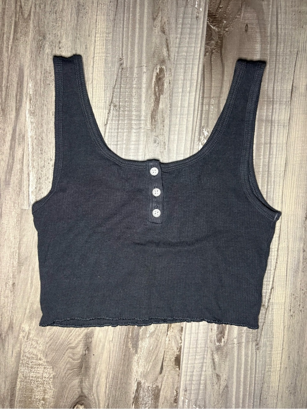 American Eagle Ribbed Scoop Neck Tank Crop Top in Charcoal